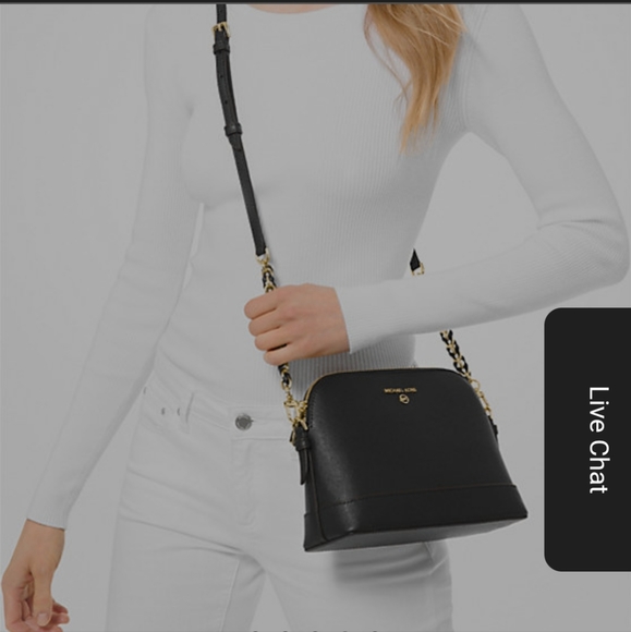 Michael Kors Black Leather Large Dome Bag with Gold Chain Strap - Picture 2 of 16